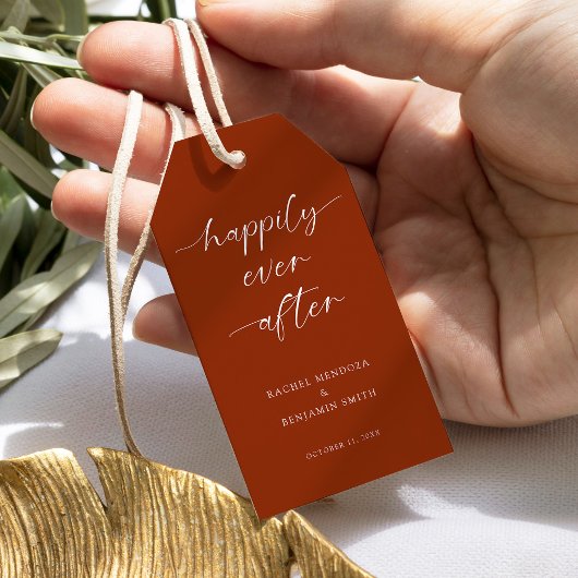 Étiquettes-cadeau Joyeux Jour Après Mariage Script Boho Terracotta