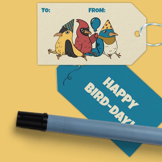 Étiquettes-cadeau Joyeux Jour des Oiseaux Cartoon Oiseaux à thème An