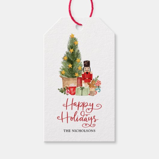 Étiquettes-cadeau Joyeux Jours de Noël Script Arbre de Noël Nutcrack (Devant)