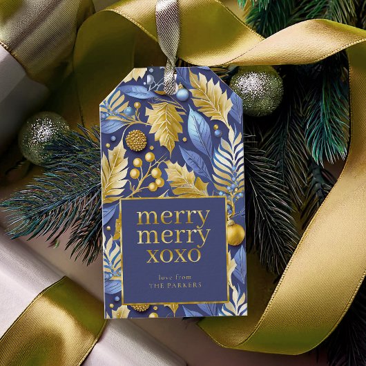 Étiquettes-cadeau Joyeux Joyeux Joyeux Noël en or bleu Motif#22 ID10