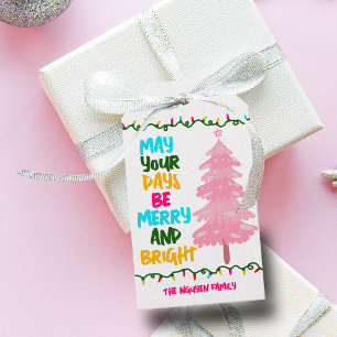 Étiquettes-cadeau Joyeux Joyeux Joyeux Noël rose vif