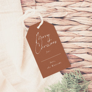 Étiquettes-cadeau Joyeux Joyeux Script de Noël Rouille rouge