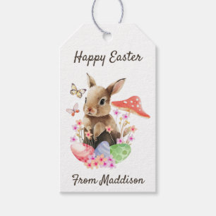 Étiquettes-cadeau Joyeux Lapin Aquarelle De Pâques Et Oeufs De Pâque