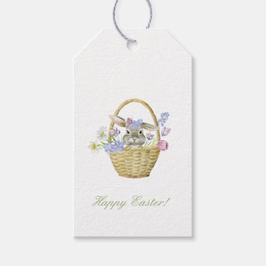 Étiquettes-cadeau Joyeux lapin de Pâques dans un printemps de panier (Devant)
