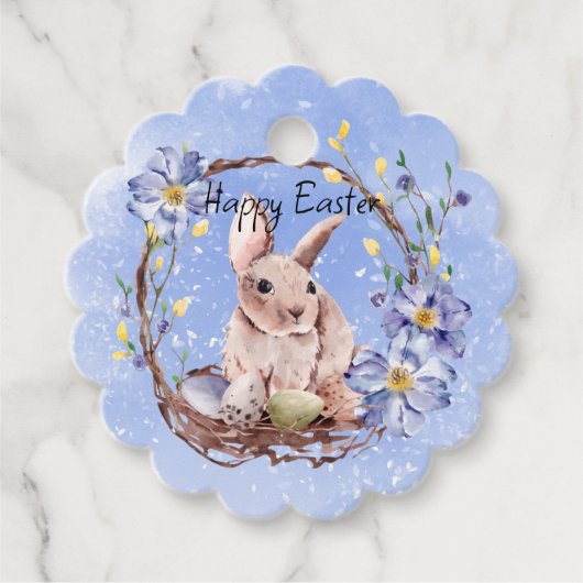 Étiquettes Cadeau Joyeux lapin de Pâques et panier d'oeufs (Devant)