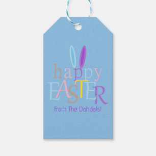 Étiquettes-cadeau Joyeux lapin de Pâques oreilles bleu pourpre perso