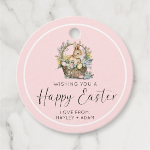 Étiquettes Cadeau Joyeux lapin de Pâques rose