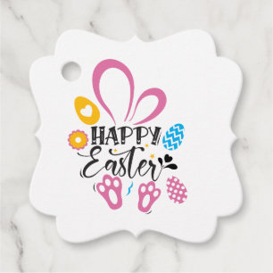 Étiquettes Cadeau Joyeux lapin mignon de Pâques avec oeufs de Pâques