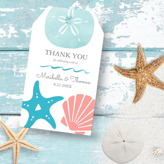 Étiquettes-cadeau Joyeux littoral | Beach Seashells Mariage Merci
