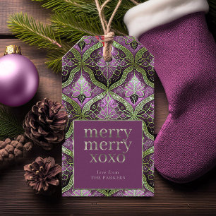 Étiquettes-cadeau Joyeux Motif de Noël vert violet #31 ID1009