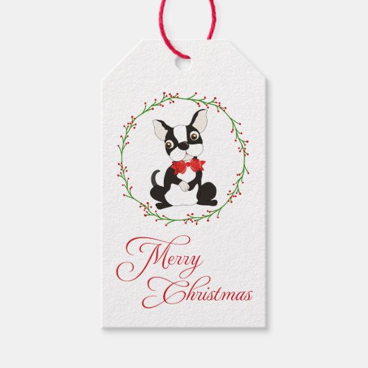 Étiquettes-cadeau Joyeux Noël à Boston Terrier (Devant)