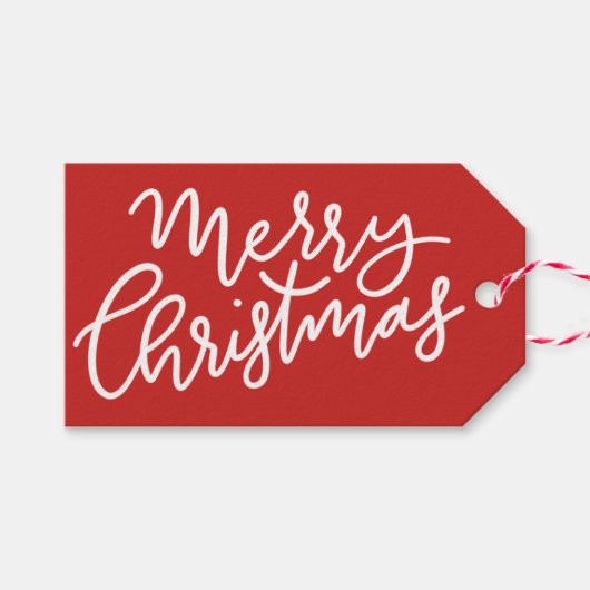 Étiquettes-cadeau Joyeux Noël amusant rouge à main (Devant (Horizontal))