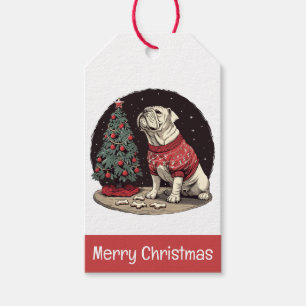 Étiquettes-cadeau Joyeux Noël anglais Chien de Noël Arbre