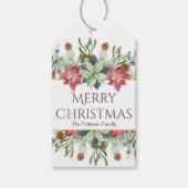 Étiquettes-cadeau Joyeux Noël Aquarelle Fleurs d'hiver Nom (Devant)