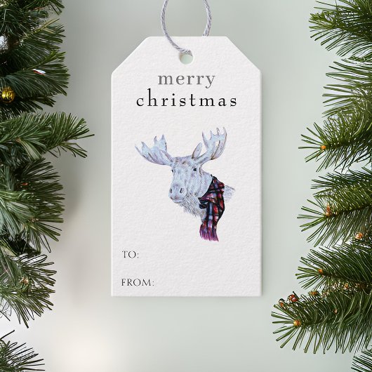 Étiquettes-cadeau Joyeux Noël Aquarelle Moose Simple Moderne