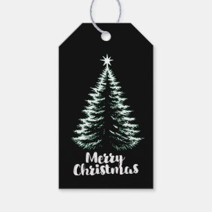 Étiquettes-cadeau Joyeux Noël arbre chic en détresse noir et menthe