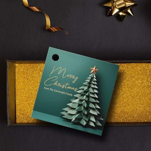 Étiquettes Cadeau Joyeux Noël Arbre magnifique Green Gold Party