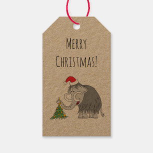Étiquettes-cadeau Joyeux Noël Arbre mignon Mammoth Santa Hat