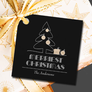 Étiquettes Cadeau Joyeux Noël Arbre Noir Fête