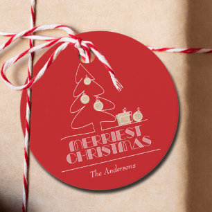 Étiquettes Cadeau Joyeux Noël Arbre Rouge