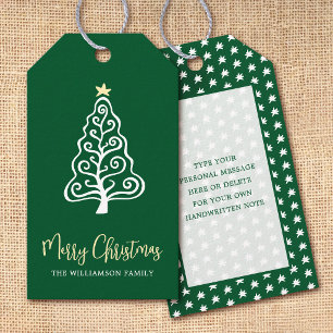 Étiquettes-cadeau Joyeux Noël Arbre Vert Nom Script Fantaisiste