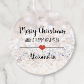 Étiquettes Cadeau Joyeux Noël argent Nom de la parties scintillant F (Devant)