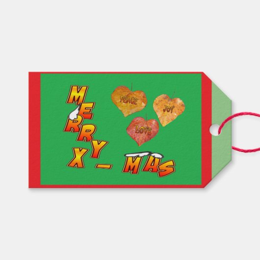 Étiquettes-cadeau Joyeux Noël avec 3 Balise cadeau rouge Feuille en (Devant (Horizontal))