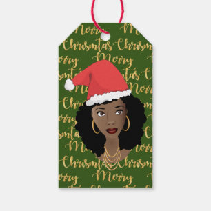 Étiquettes-cadeau Joyeux Noël Beauté naturelle Santa Hat Green