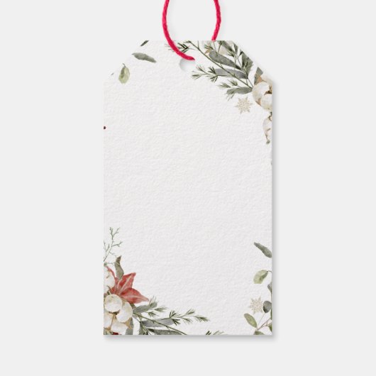 Étiquettes-cadeau Joyeux Noël blanc | Floral et or d'hiver (Dos)