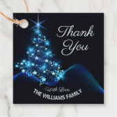 Étiquettes Cadeau Joyeux Noël bleu Arbre étoile Merci de vacances (Devant)