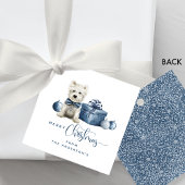 Étiquettes Cadeau Joyeux Noël Bleu, Blanc, Silver Festif Chiot