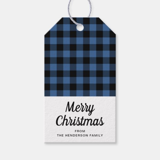 Étiquettes-cadeau Joyeux Noël bleu rustique (Devant)