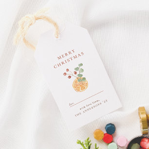 Étiquettes-cadeau Joyeux Noël Botanique Orange Hygge
