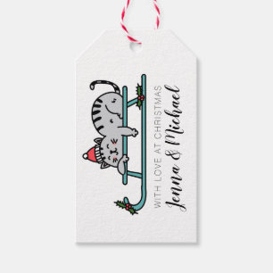 Étiquettes-cadeau Joyeux Noël Chat de traîneau d'hiver
