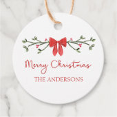 Étiquettes Cadeau Joyeux Noël Chic Coquette Red Bow Personnalisé (Devant)