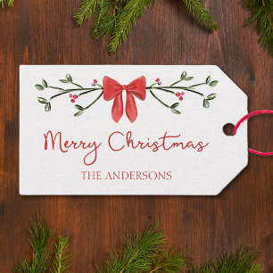 Étiquettes-cadeau Joyeux Noël Chic Coquette Red Bow Personnalisé