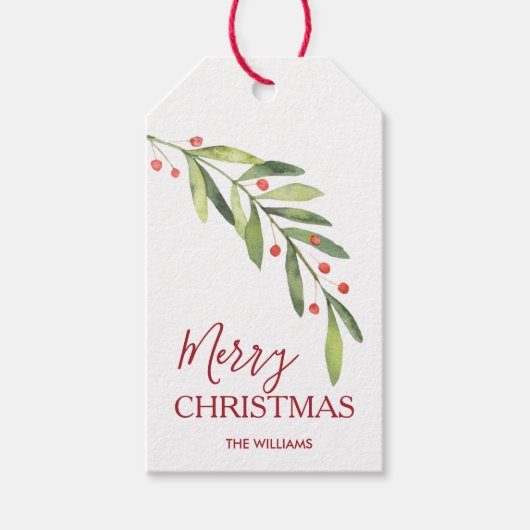 Étiquettes-cadeau Joyeux Noël Chic Holly et Baies (Devant)