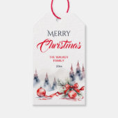 Étiquettes-cadeau Joyeux Noël classique Baubles rouges et pins (Devant)