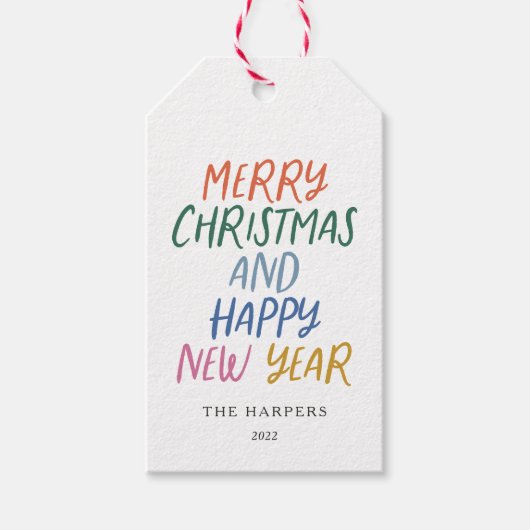 Étiquettes-cadeau Joyeux Noël couleur Whimsical Bonne année (Devant)