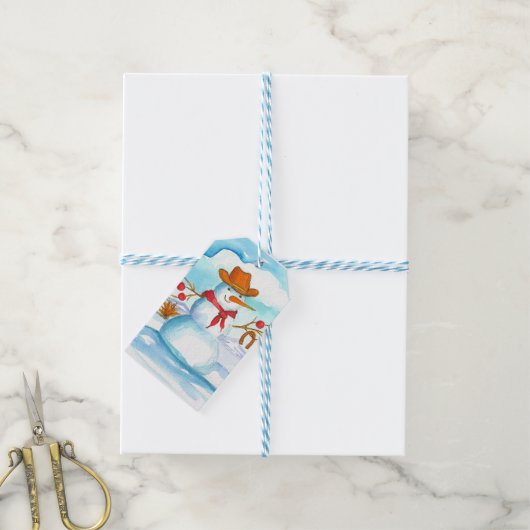 Étiquettes-cadeau Joyeux Noël Cowboy Snowman (Avec de laficelle)