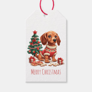 Étiquettes-cadeau Joyeux Noël Dachshund Chien de vacances Cookies