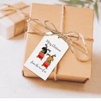 Étiquettes-cadeau Joyeux Noël Deux Dachshunds Jumelés