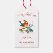 Étiquettes-cadeau Joyeux Noël Deux oiseaux amoureux (Devant)