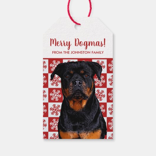 Étiquettes-cadeau Joyeux Noël Dogmas Rottweiler Rouge festif (Dos)