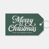 Étiquettes-cadeau Joyeux Noël écriture rétro verte pour les fêtes (Devant (Horizontal))