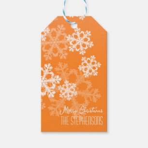 Étiquettes-cadeau Joyeux Noël élégant Orange Snowflakes Motif