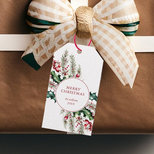 Étiquettes-cadeau Joyeux Noël Élégant Rustique Fête Florale