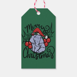 Étiquettes-cadeau Joyeux Noël Elephant mignon Santa Hat