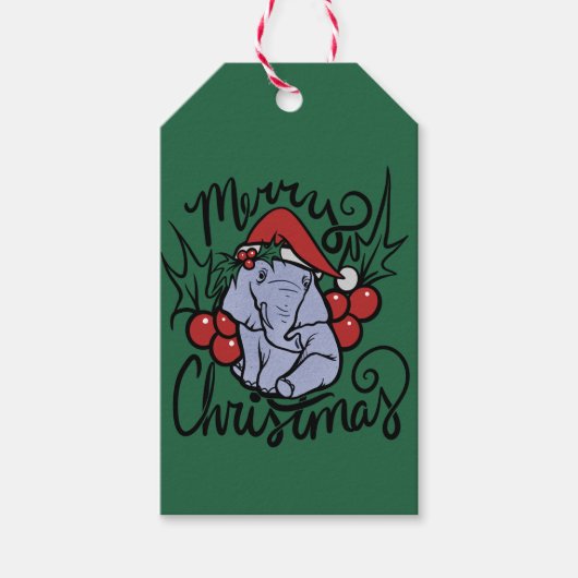 Étiquettes-cadeau Joyeux Noël Elephant mignon Santa Hat (Devant)