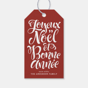 Étiquettes-cadeau Joyeux Noël et Bonne Année Calligraphie Rouge